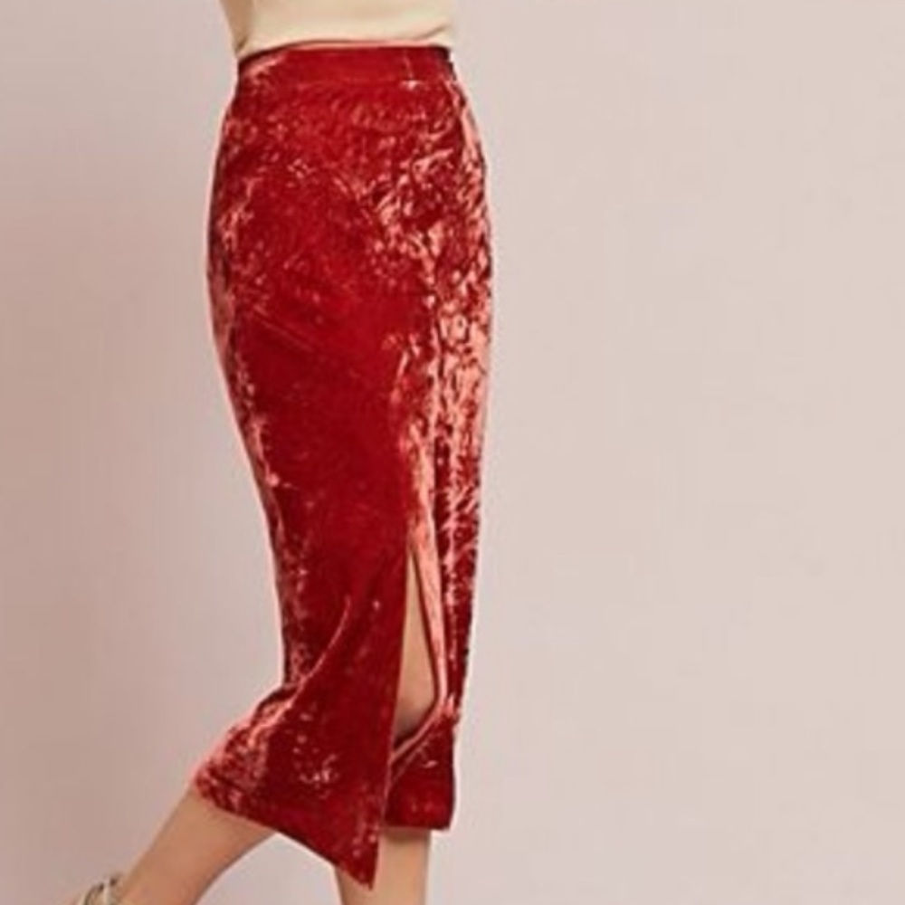 Anthropologie Maeve Orange Crushed Velvet Skirt